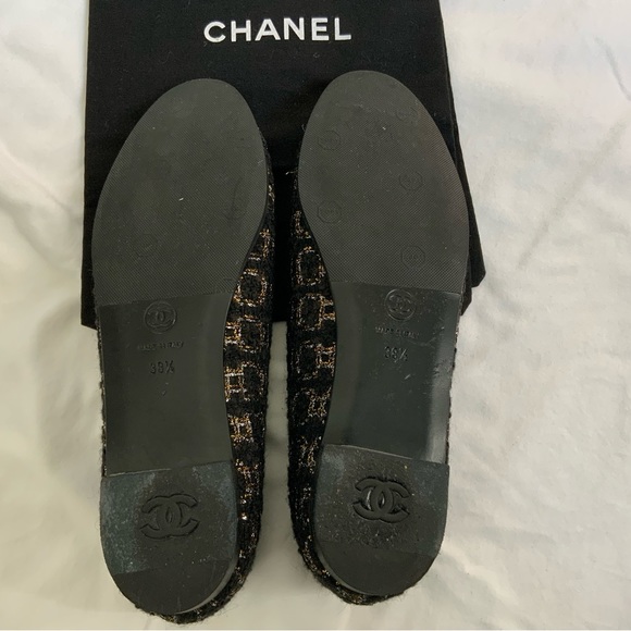 Chanel black tweed/metallic ballet flats - Picture 5 of 6